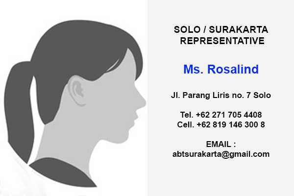 Contact Asia Budget Tours SOLO / SURAKARTA : Ms. Rosalind Jl. Parang Liris no. 7 Solo Tel. +62 271 705 4408 Cell. +62 819 146 3008 Email : abtsurakarta@gmail.com